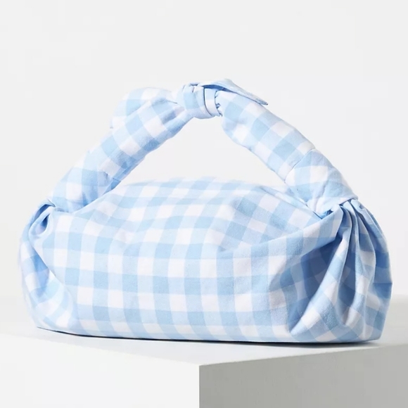 Anthropologie Gingham knotted clutch - sky
